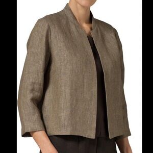 Vintage 90s Louben Canada 100% Linen Cropped Jacket Blazer Brown Sz10 Corpcore
